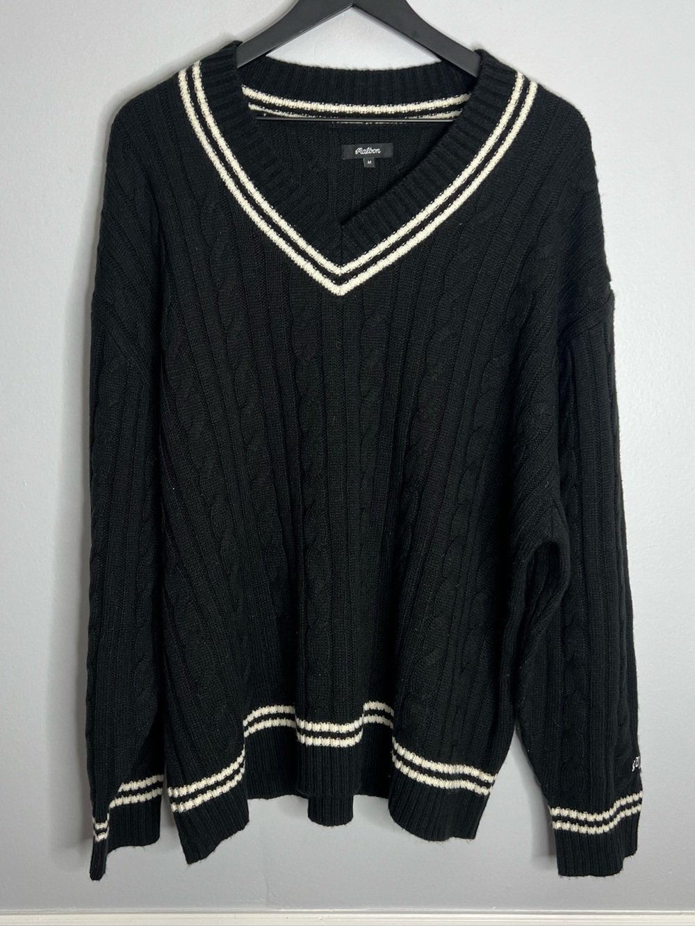 Malbon Golf Ivy Cable Knit Oversized Sweater Mens Medium Black FW22